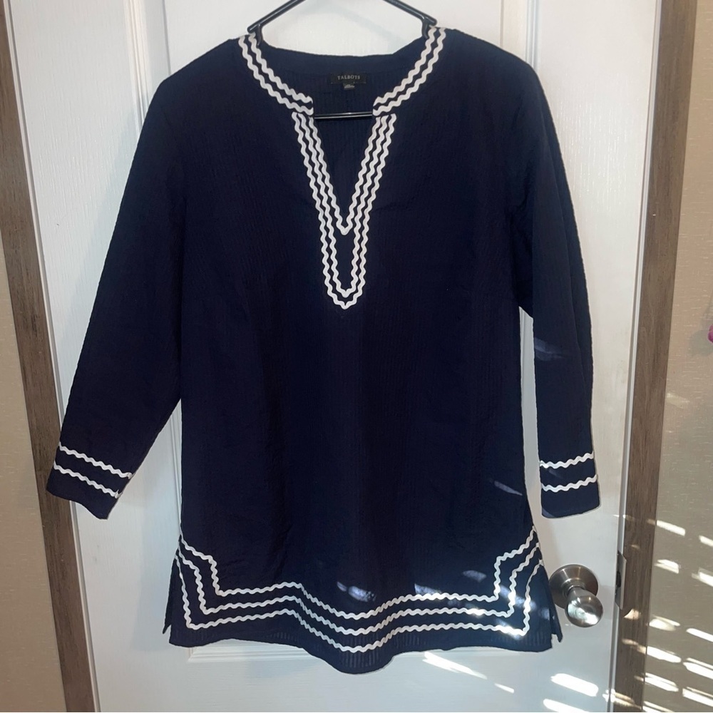 Talbots Rid Rac Trim Seersucker Tunic Size Medium - Picture 2 of 5